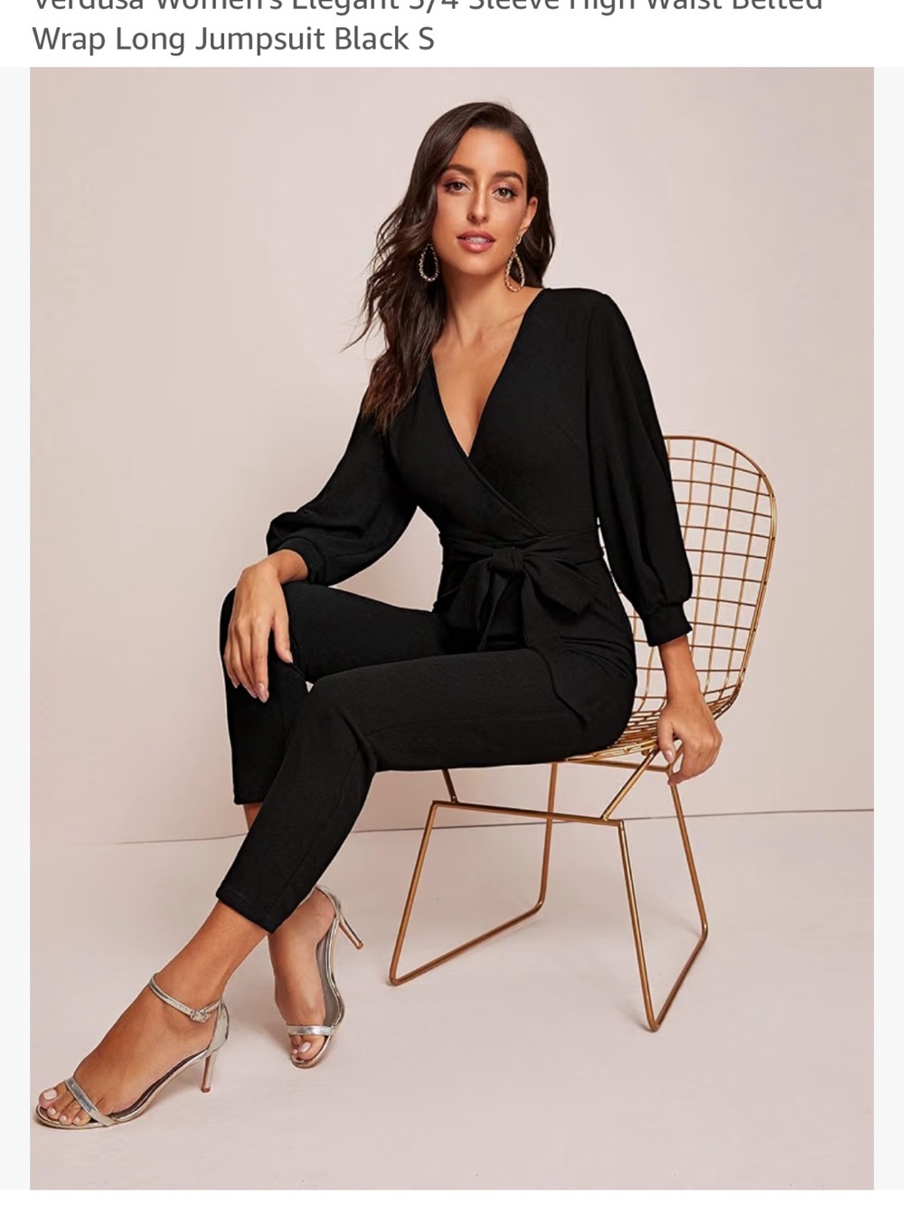 Elegant Black Wrap-Belt Jumpsuit with V-Neck